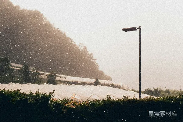 高清摄影 路边的一盏街灯旁边是一个覆盖着白雪的田野。