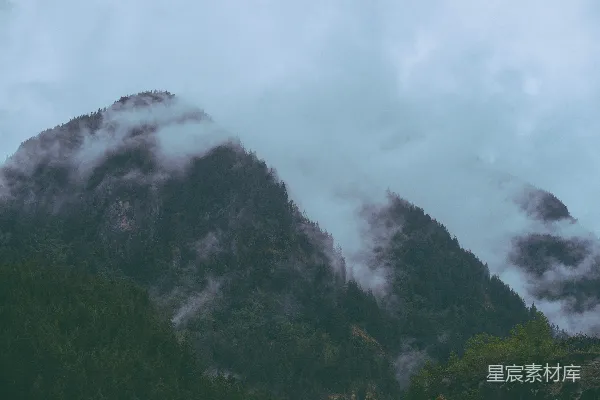 高清摄影 云雾缭绕的山林中的一个阴天景象