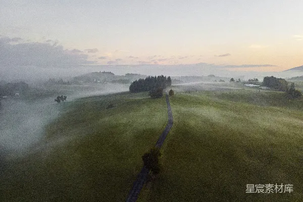 高清摄影 一片绿field中一条道路的空中俯瞰视图