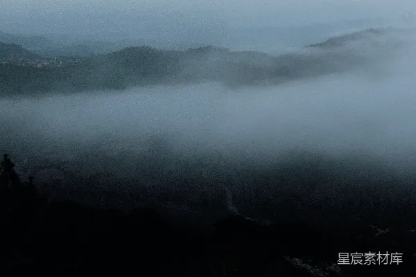 高清摄影 雾中的山谷与树木