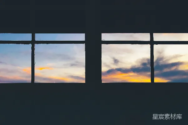 高清摄影 夕阳下的窗影轮廓