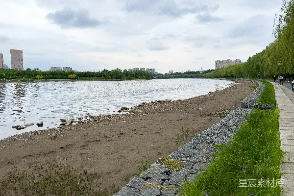 高清摄影 从人行道上看去的一片水域