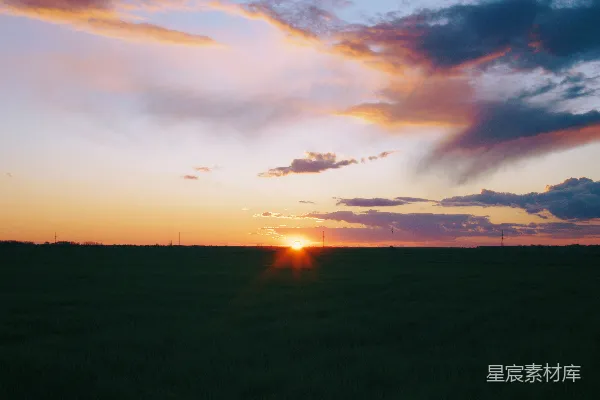 高清摄影 夕阳西下，草场一片金黄。