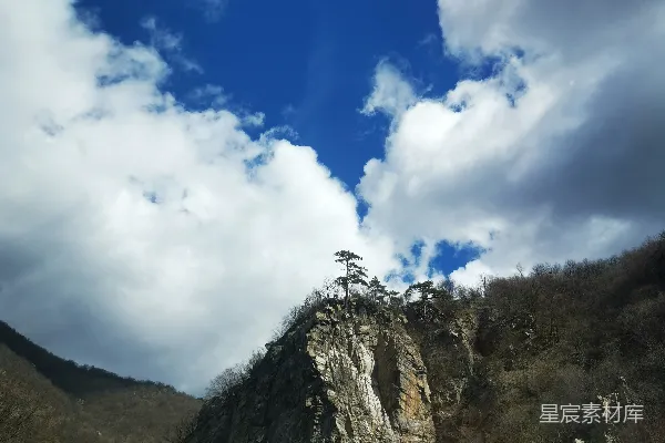 高清摄影 山顶有一棵树的山峰