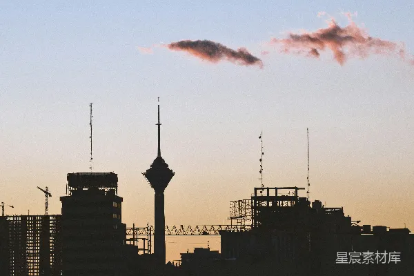 高清摄影 夕阳下的建筑轮廓