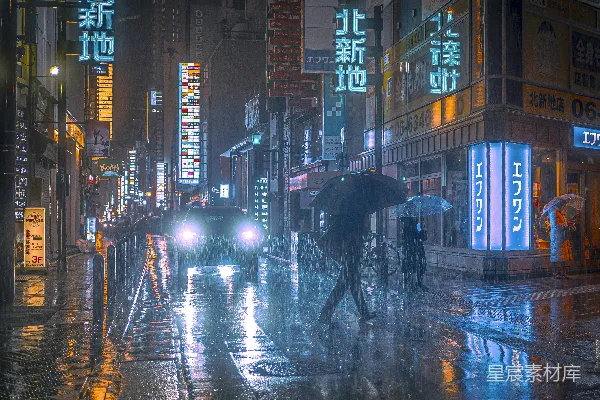 高清摄影 撑伞的人正在街上雨中行走。