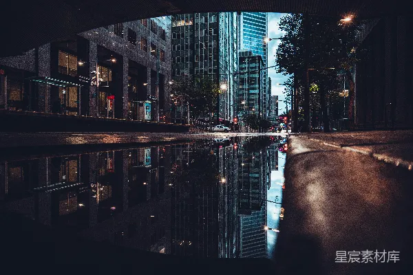 高清摄影 城市建筑物近水体在夜间