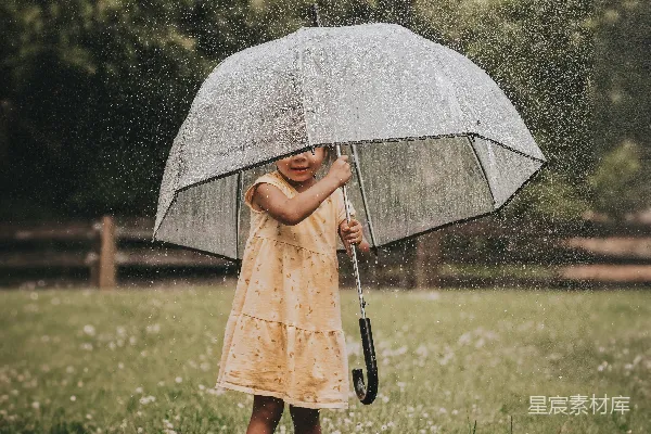 高清摄影 小女孩撑着伞在雨中。