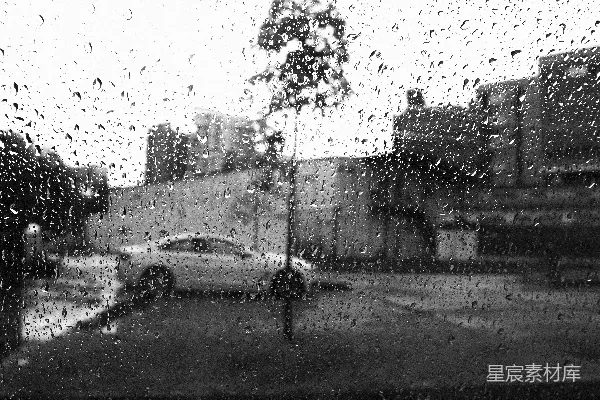 高清摄影 一幅黑白照片中的雨中街道