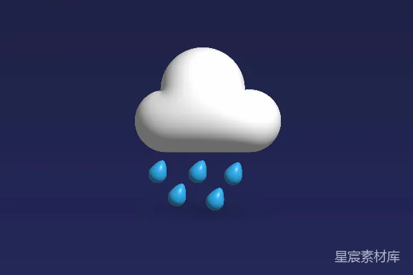 高清摄影 深蓝背景上一颗颗蓝色雨滴点缀着一片白色的云朵