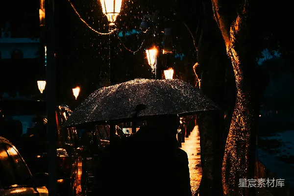 高清摄影 街上一个人手持雨伞行走