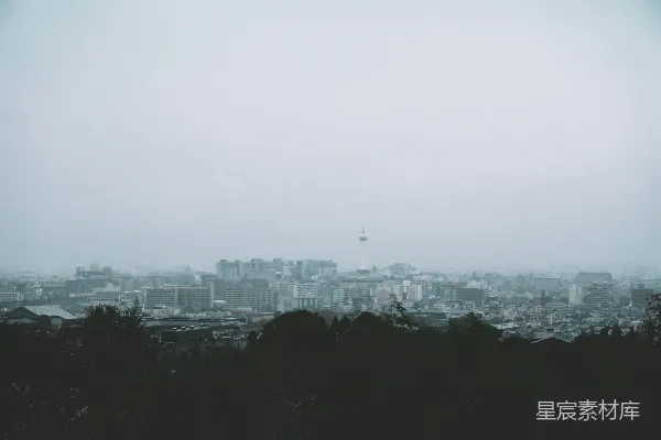 高清摄影 白天高耸建筑的城市在白色的天空下