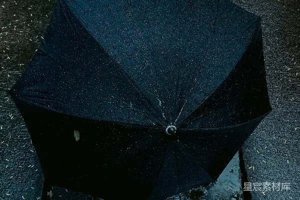 高清摄影 黑色雨伞放在一条湿漉漉的人行道上