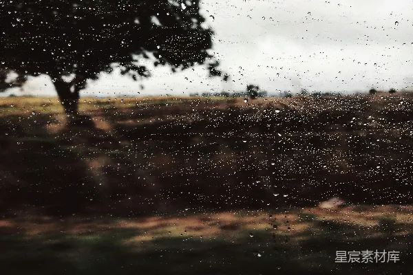 高清摄影 透过蒙上雨水的窗玻璃望向一片田野的景象