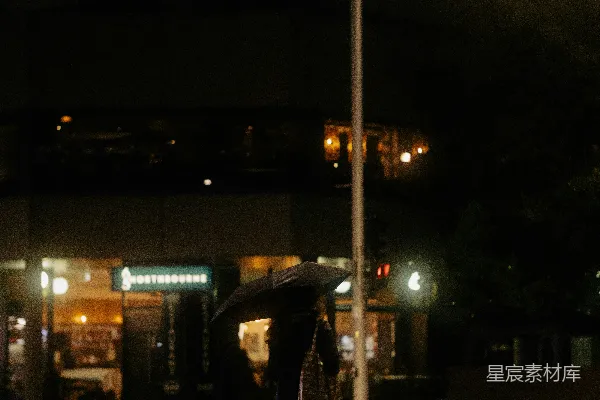 高清摄影 雨夜中撑伞的人