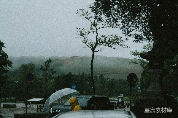 高清摄影 一个穿着黄色雨衣的人拿着一把伞