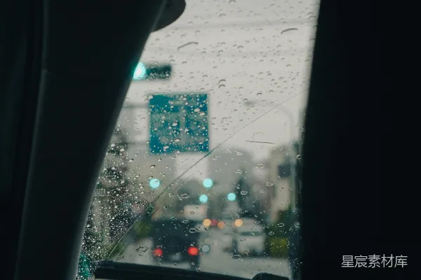 高清摄影 从车内看的一条雨中的街道