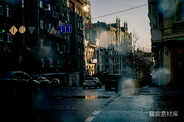 高清摄影 白天停在建筑物前路边的汽车