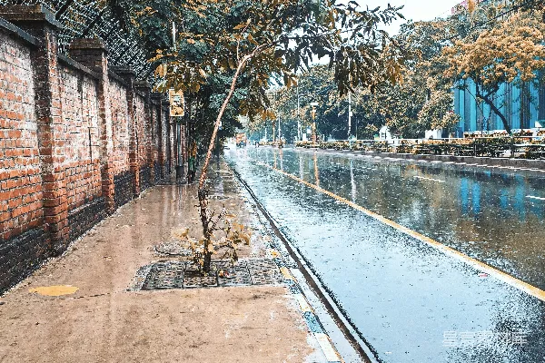 高清摄影 一条边缘积水的人行道