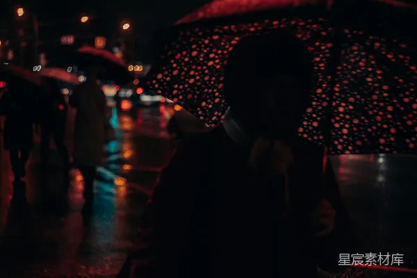高清摄影 雨夜中撑伞的人
