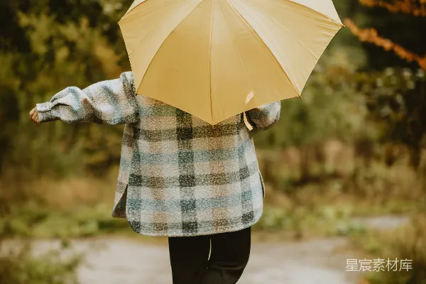 高清摄影 一个人拿着伞走在小径上