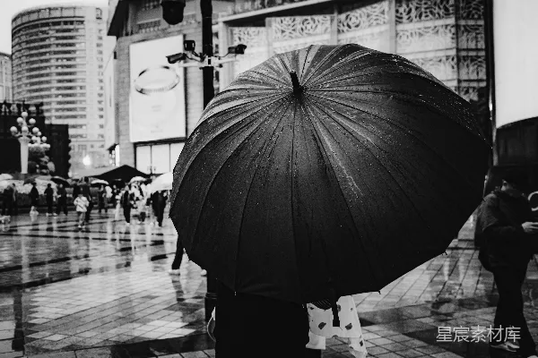 高清摄影 一张黑白照片中有人拿着雨伞。