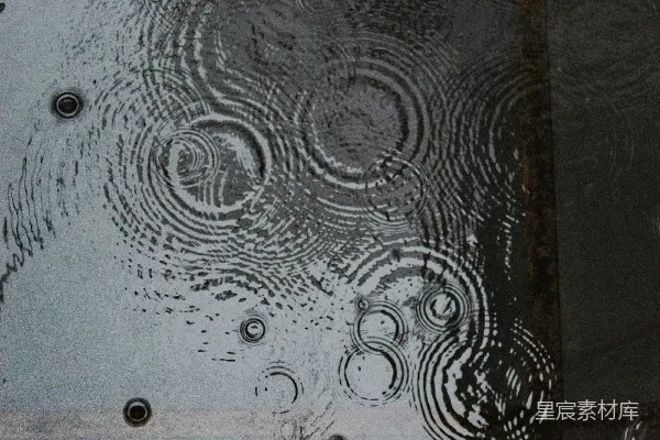 高清摄影 雨滴在暗处湿地上形成同心水纹。