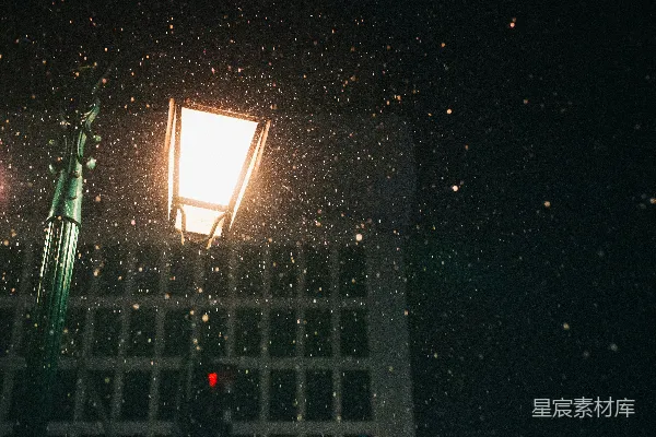 高清摄影 夜晚雪夜中的街灯