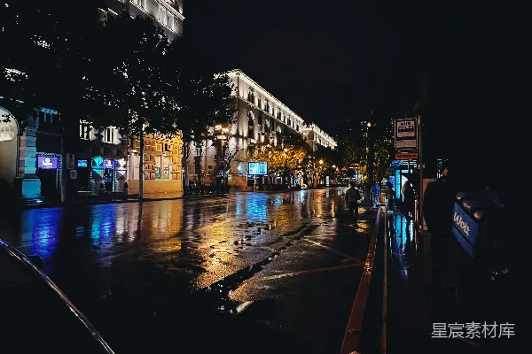 高清摄影 夜晚雨中的城市街道