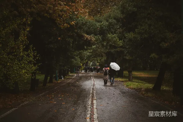 高清摄影 一群人走在路上拿着雨伞