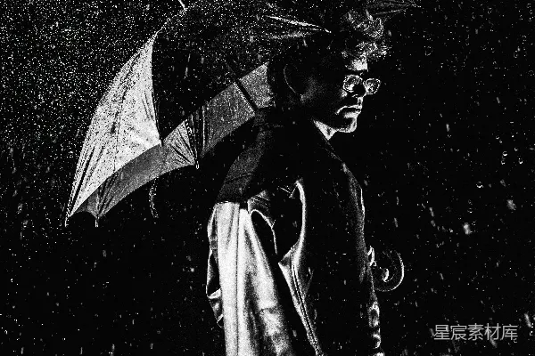 高清摄影 一个男人站在雨中撑着伞