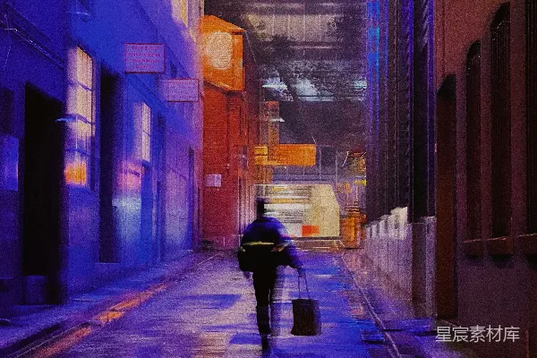 高清摄影 街上一个人撑着伞走着