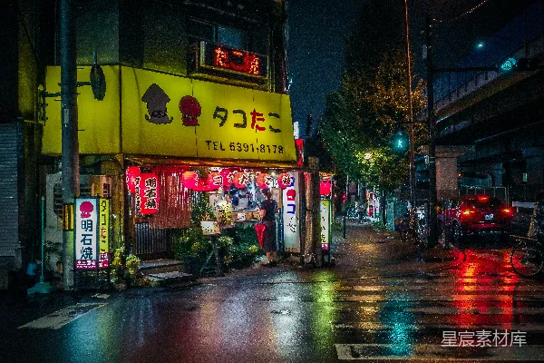 高清摄影 夜晚的城市街道，路边停着车辆。