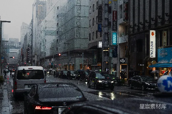 高清摄影 一条拥挤的街道旁边耸立着许多高楼大厦
