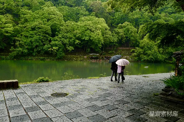高清摄影 黑色夹克的人在湖边的灰色砖铺小径上白天步行。