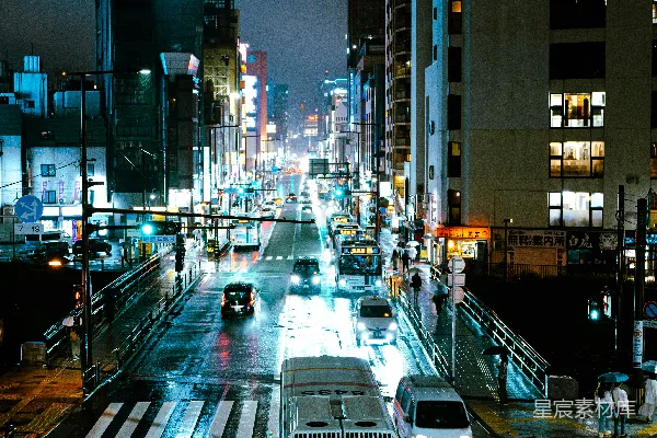 高清摄影 夜晚充满车辆的城市街道