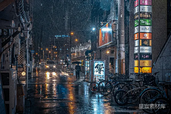 高清摄影 夜晚雨中的一条城市街道
