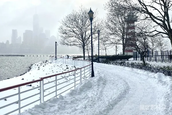 高清摄影 棕色木制围栏位于覆盖着积雪的地面上，靠近裸树的白天。