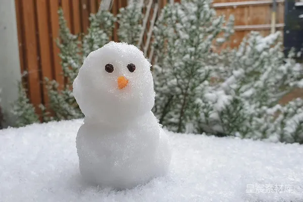 高清摄影 白天覆盖着积雪的地面上的白色雪人