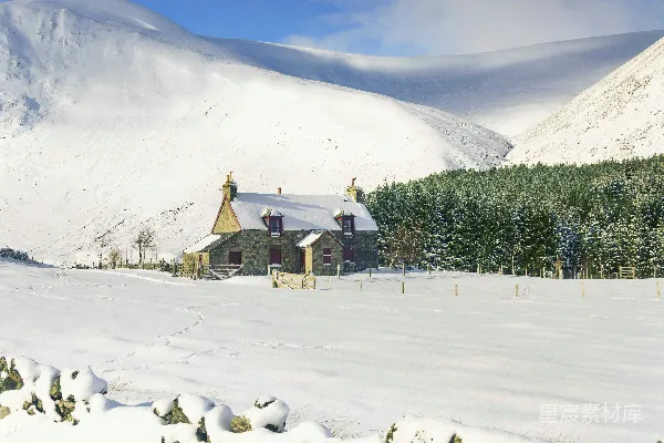 高清摄影 雪中的小屋