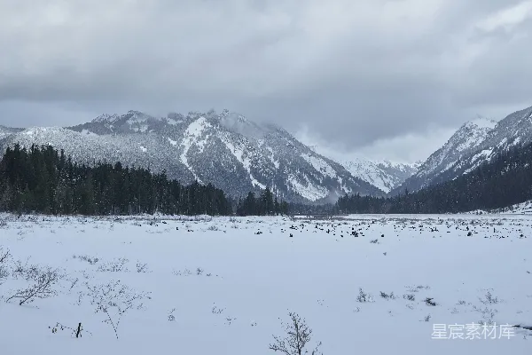 高清摄影 背景为山脉的雪覆盖的田野