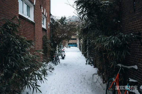 高清摄影 红砖建筑覆盖着白雪