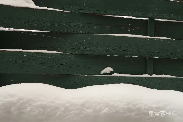高清摄影 一只鸟坐在雪地里的长凳上。