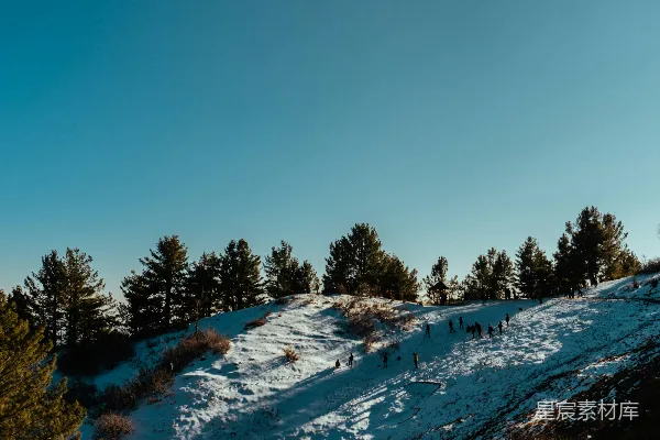 高清摄影 一个滑雪板爱好者沿着覆雪的山坡滑下。