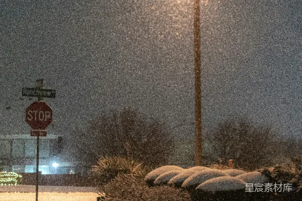 高清摄影 雪夜街道上的一个交通标志牌