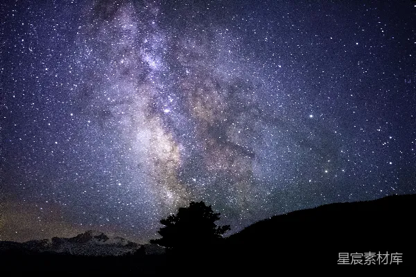 高清摄影 夜空中树木和山峦的轮廓图象