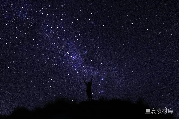 高清摄影 夜空下草地站立的人的轮廓
