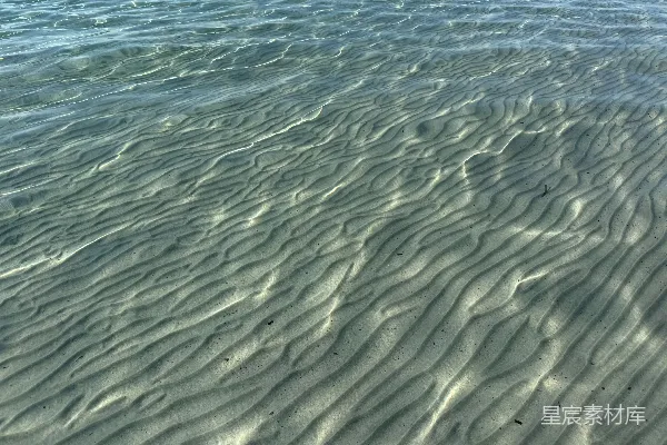 高清摄影 清澈海水下海洋底部的波纹状沙纹。