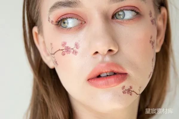 高清摄影 身穿粉色和白色花卉妆容的女子