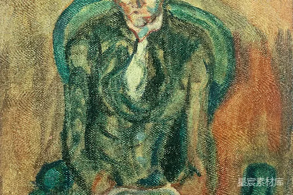高清摄影 一幅男人坐在绿色椅子上的画